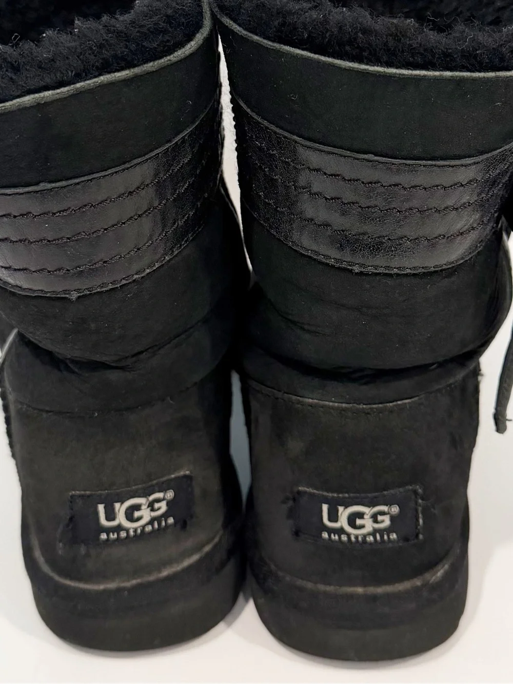 UGG Australia Josette Black Suede Sheepskin Bow Boots Women's 6